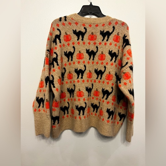 Vince Camuto Women’s Tan Black Cat Pumpkin Festive Sweater Size XL - Picture 5 of 5